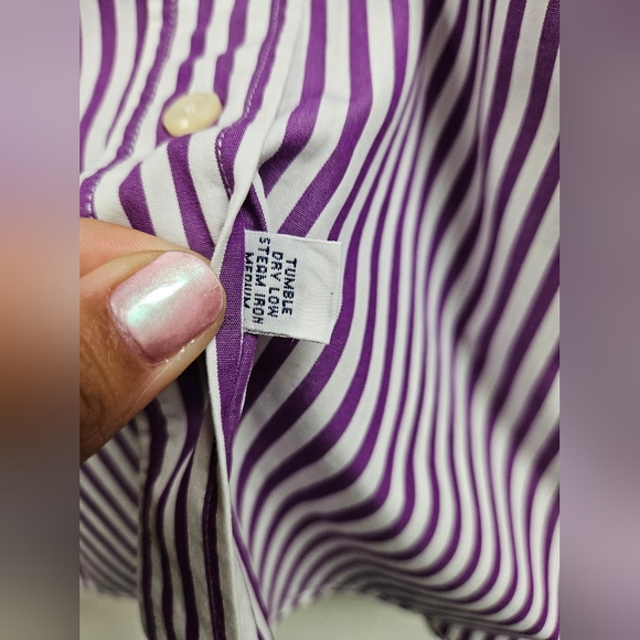 Ralph Lauren Men's Classic Fit Striped Poplin Shirt - Size 15 in Purple/White - Picture 7 of 14
